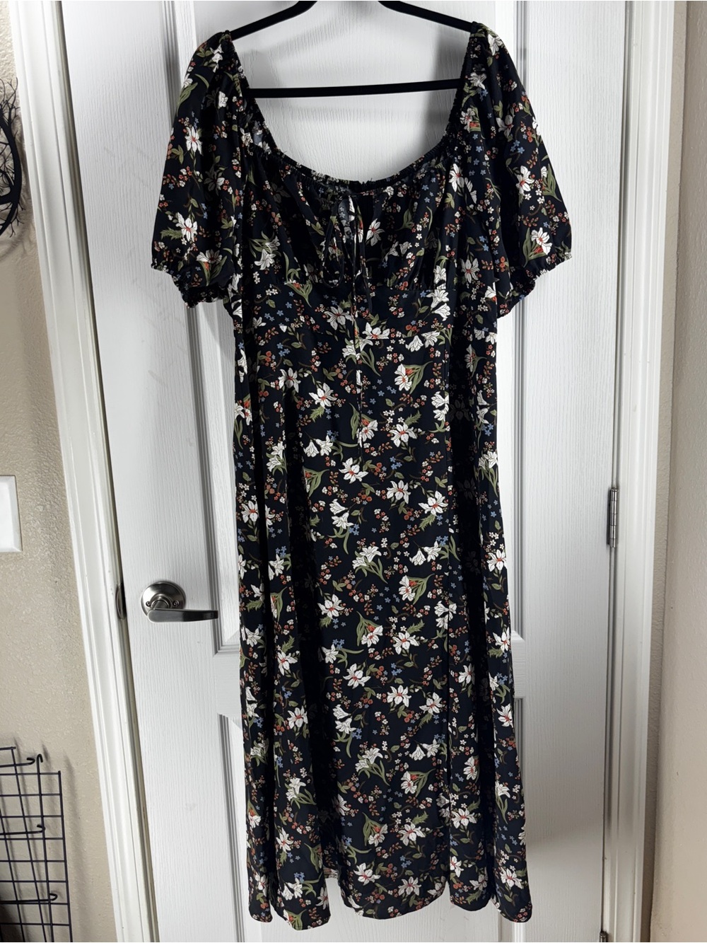 Black Floral Maxi Dress with Puff Sleeves